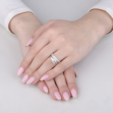 Pierścionek srebrny podwójny z cyrkoniami