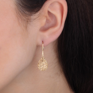 Kolczyki złote ażurowa kropla z grawerem