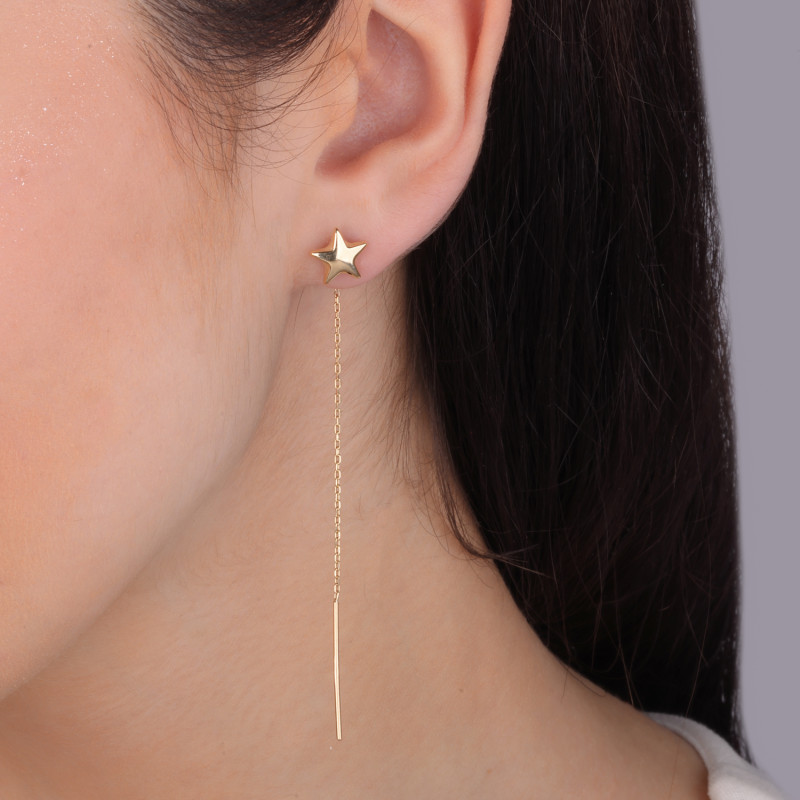 Kolczyki złote wiszące z gwiazdką