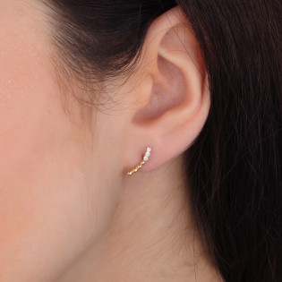 Kolczyki złote z kulkami bead i białymi cyrkoniami