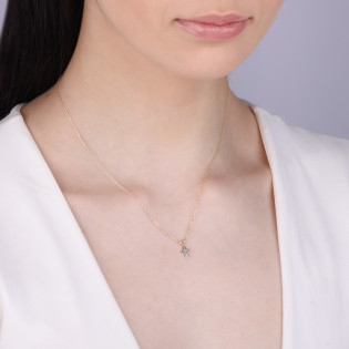 Naszyjnik złoty z krzyżykiem z białą masą perłową