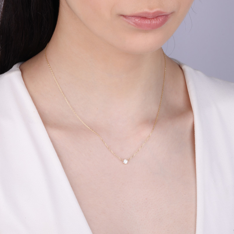 Naszyjnik złoty z białą cyrkonią