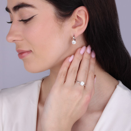 Kolczyki srebrne soliter z białą cyrkonią