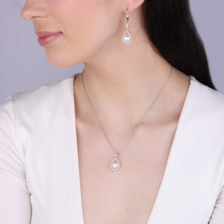 Komplet srebrny kolczyki i zawieszka perła z cyrkoniami