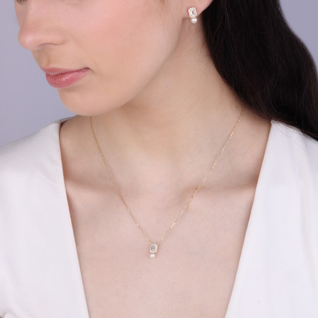 Naszyjnik złoty markiza z cyrkoniami i perłą