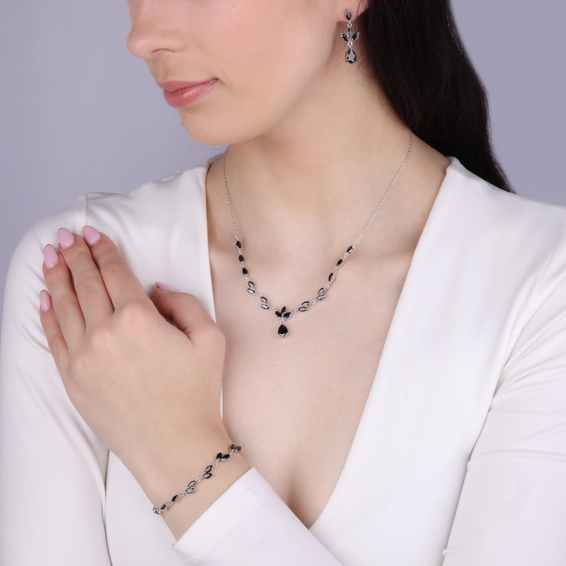 Bransoleta srebrna gałązka z czarnymi cyrkoniami