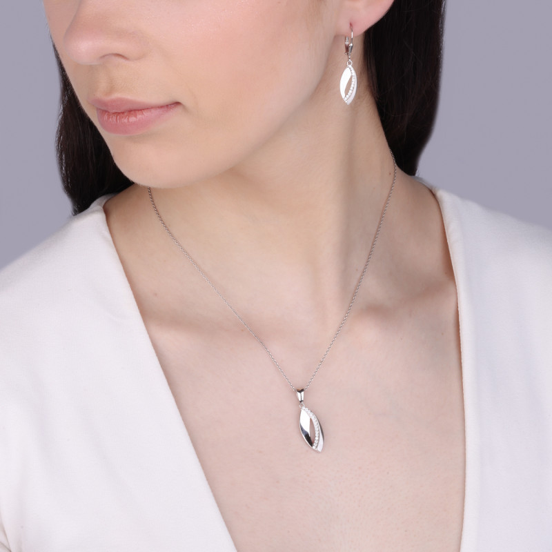 Srebrny Komplet Kropla z Cyrkoniami - Kolczyki i Zawieszka pr. 925 - JubilerSezam.pl