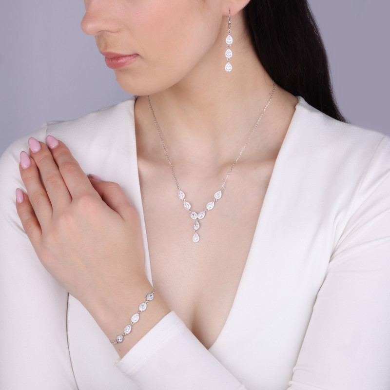 Bransoleta srebrna markizy z białymi cyrkoniami