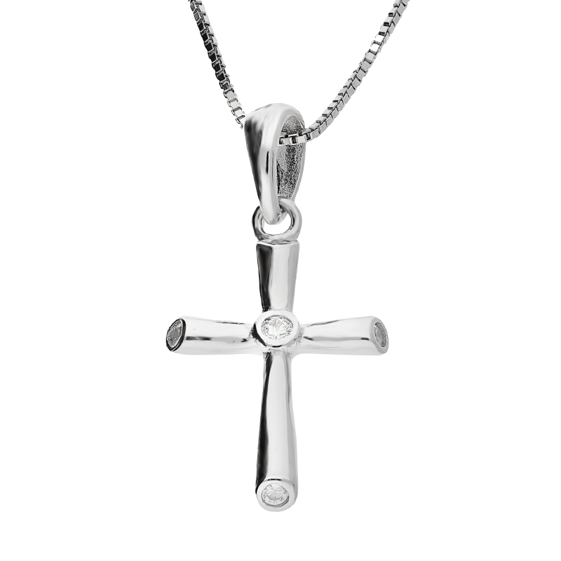 Srebrny Krzyżyk z Łańcuszkiem Cyrkonia pr. 925 - JubilerSezam.pl