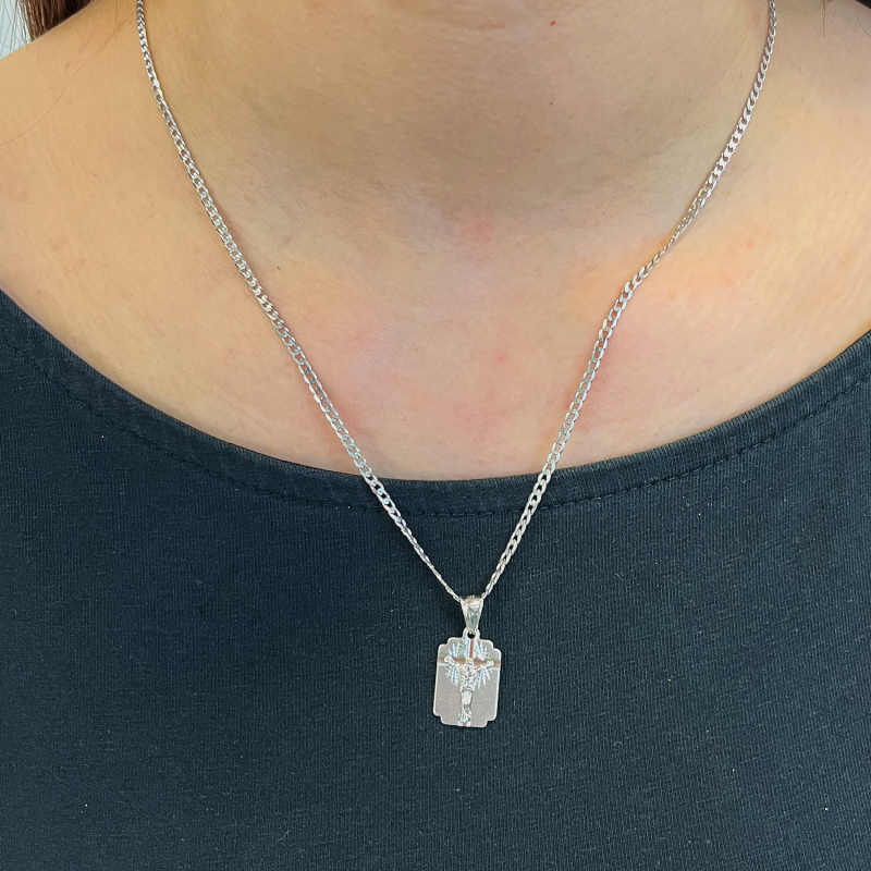 Srebrny medalik blaszka z Panem Jezusem z dopasowanym łańcuszkiem