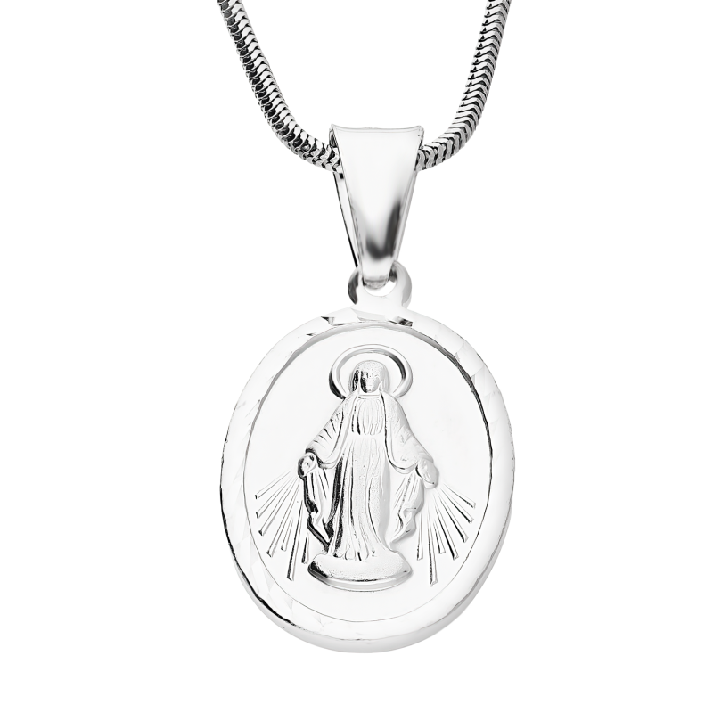 Srebrny Medalik Matki Boskiej z Łańcuszkiem pr. 925 - JubilerSezam.pl