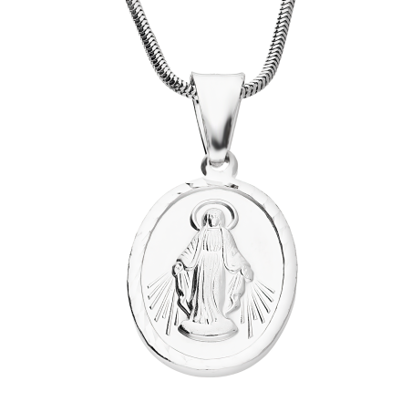 Srebrny Medalik Matki Boskiej z Łańcuszkiem pr. 925 - JubilerSezam.pl