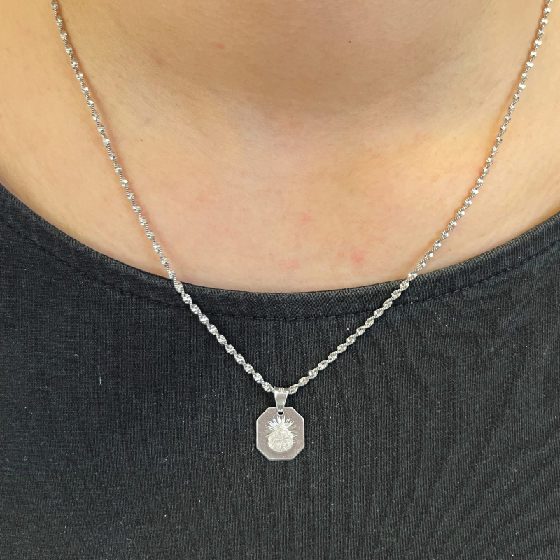 Srebrny medalik Szkaplerz ośmiokątny z dopasowanym łańcuszkiem