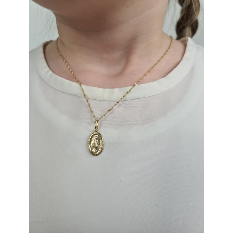 Złoty medalik Matka Boska Niepokalana z dopasowanym łańcuszkiem