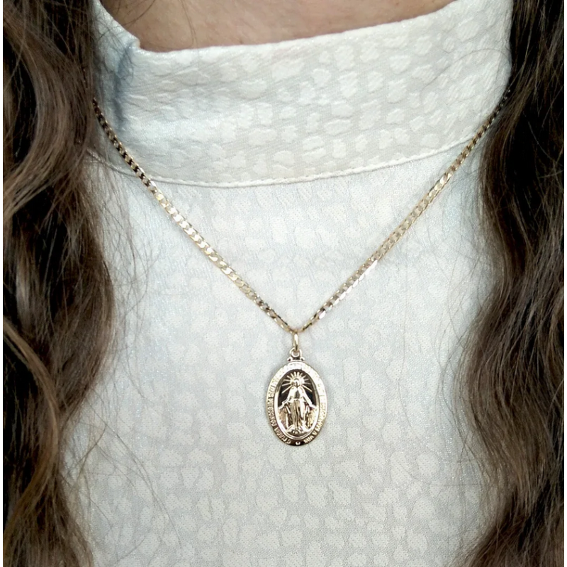 Złoty medalik Matka Boska Niepokalana z dopasowanym łańcuszkiem