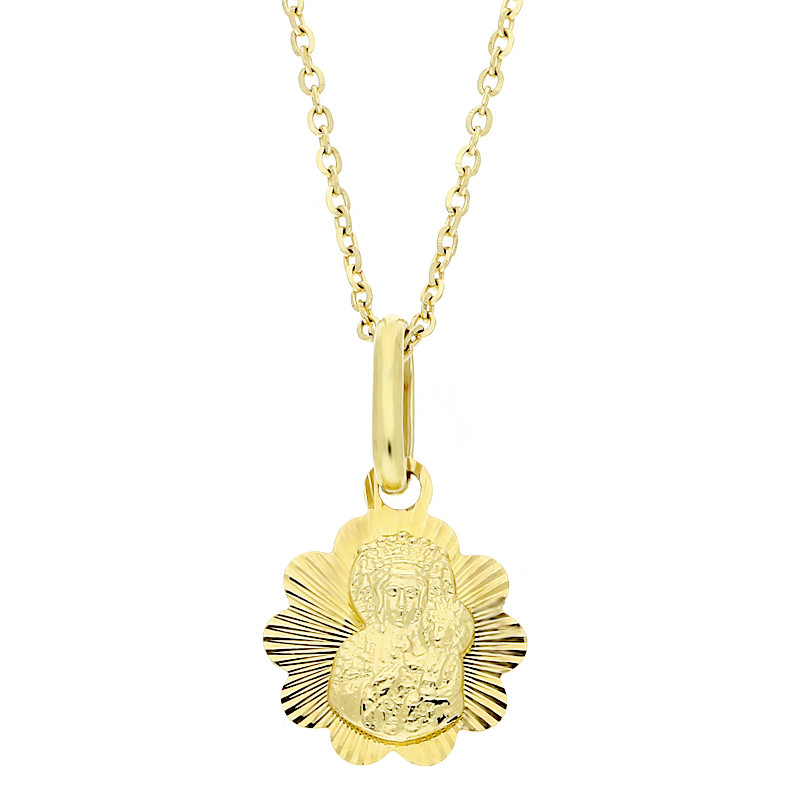 Złoty Medalik Matki Boskiej Częstochowskiej z Łańcuszkiem - JubilerSezam.pl