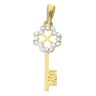 Zawieszka złota klucz z cyrkoniami i napisem Love próba 585