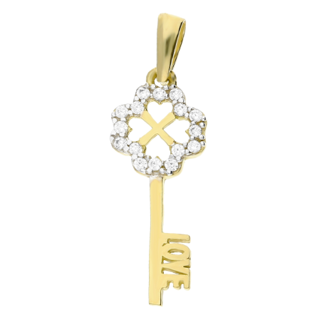 Zawieszka złota klucz z cyrkoniami i napisem Love próba 585