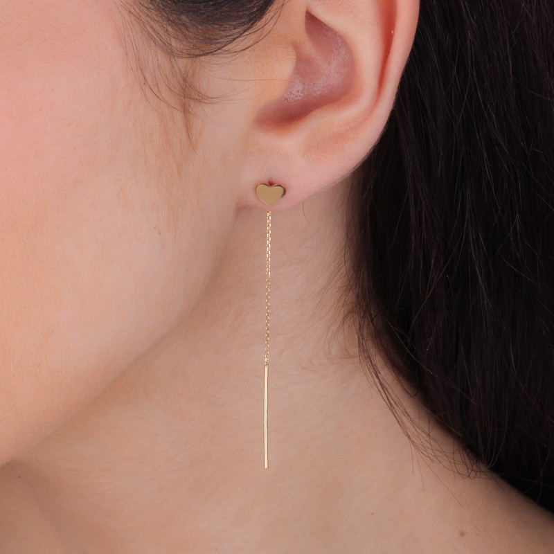 Kolczyki złote przeciągane z serduszkiem