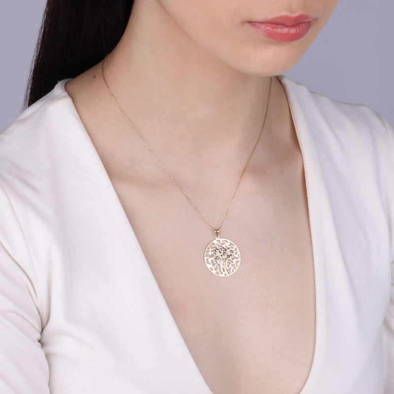 Zawieszka złota ażurowe drzewko w dwóch kolorach, próba 375