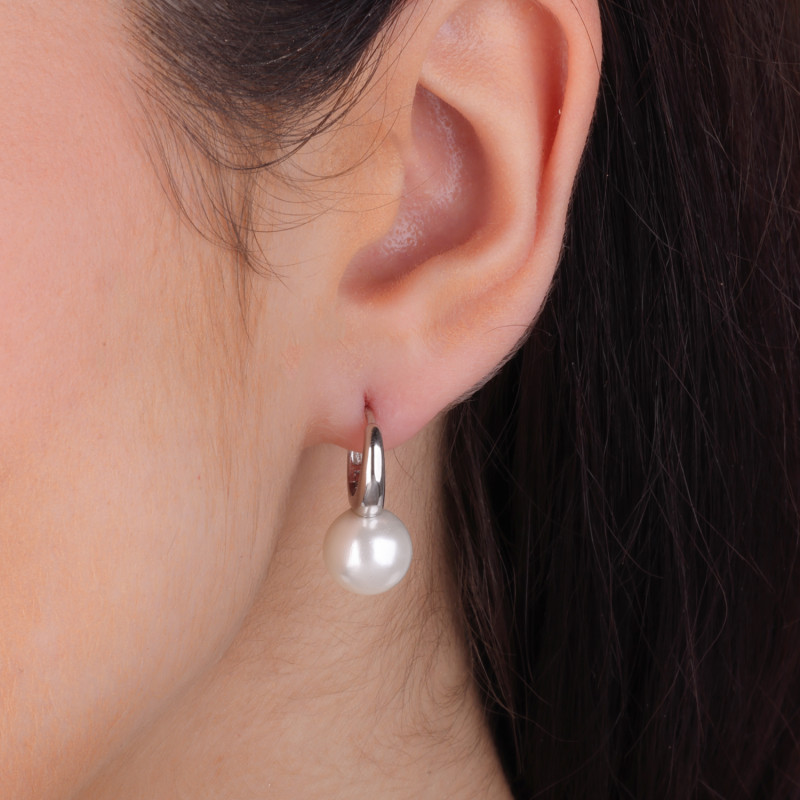 Kolczyki srebrne kółka z perłą