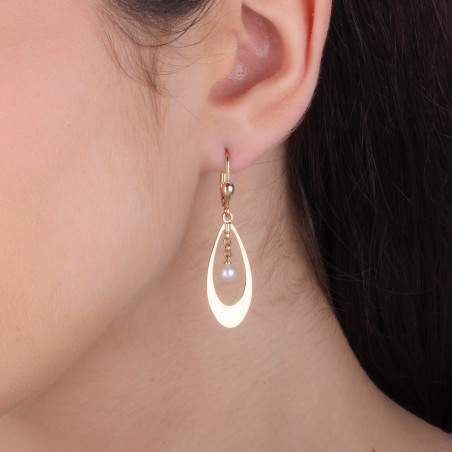 Kolczyki złote kropla ramka z perłą