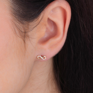 Złote Kolczyki Infinity z Cyrkoniami - JubilerSezam.pl