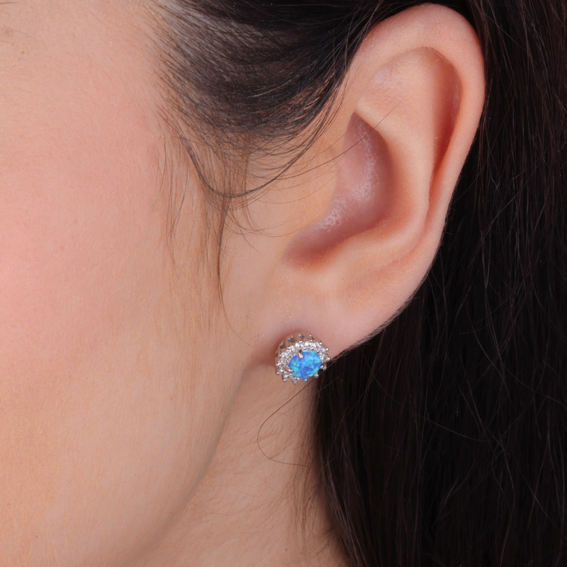 Kolczyki srebrne markiza kwiat z niebieskim opalem