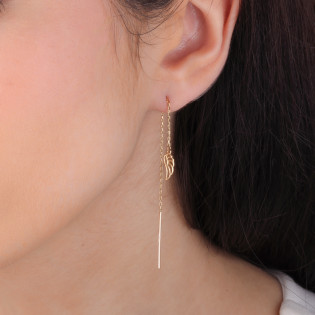 Kolczyki złote przeciągane z ażurowym skrzydłem