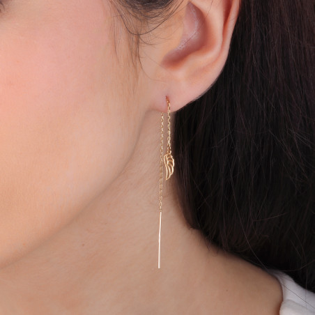 Kolczyki złote przeciągane z ażurowym skrzydłem