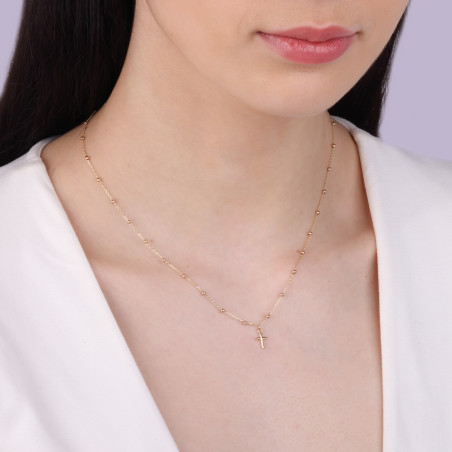 Naszyjnik złoty z krzyżykiem i kulkami