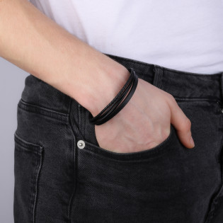 Bransoleta męska ze skórzanymi czarnymi paskami