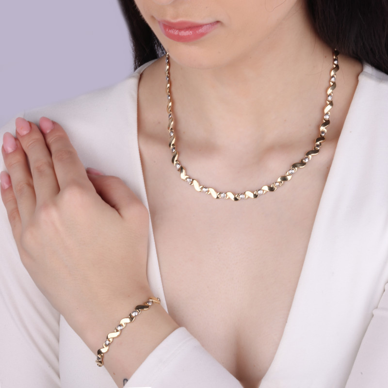 Naszyjnik złoty gładkie fale i grawerowane kulki