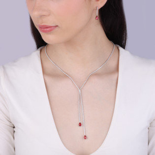 Komplet srebrny naszyjnik i kolczyki z różową cyrkonią