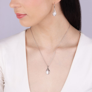 Komplet srebrny kolczyki i zawieszka kropla z cyrkonią