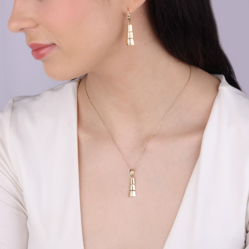 Komplet złoty kolczyki zawieszka trapez z cyrkoniami