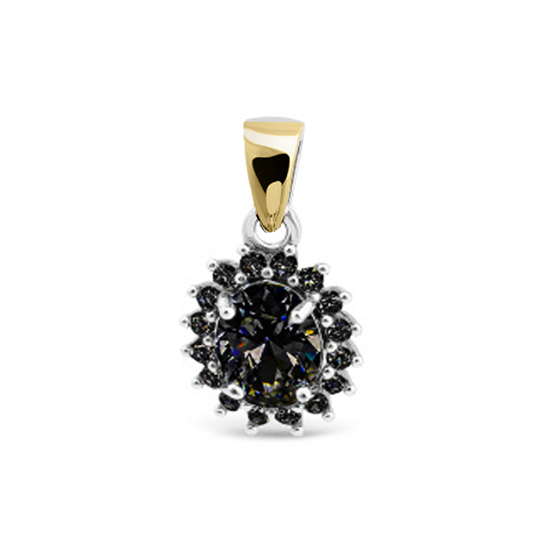 Zawieszka srebrna markiza z czarnymi cyrkoniami i złotą blaszką PX 847 BL_AU375 blaszka gold