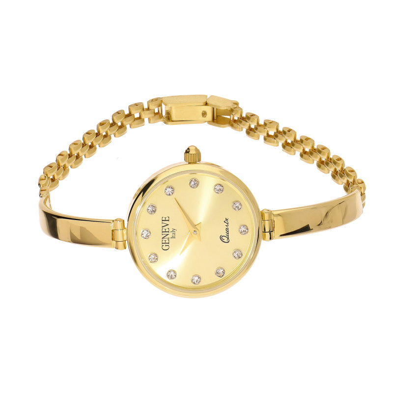 Zegarek złoty z okrągłą tarczą półsztywny