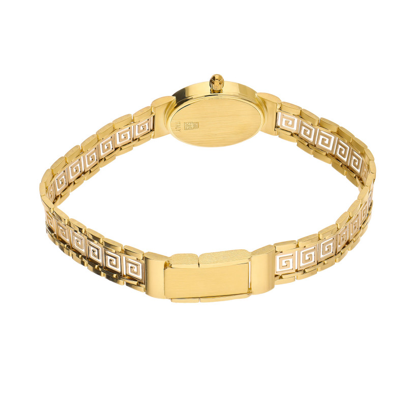 Zegarek złoty z owalną tarczą i greką