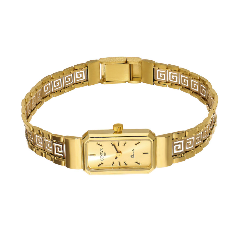 Złoty Zegarek Damski Prostokątna Tarcza Grecki Wzór - JubilerSezam.pl