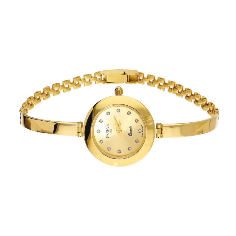 Zegarek złoty z okrągłą tarczą półsztywny