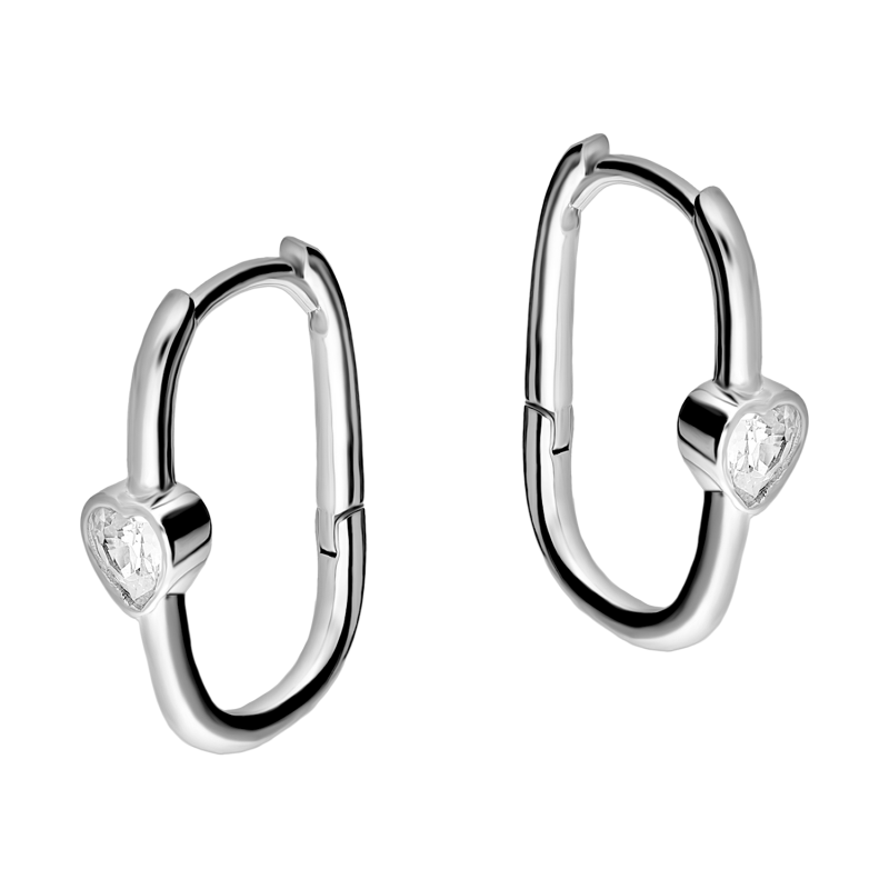 Kolczyki srebrne owal z cyrkonią w formie serca/zatrzask HS2070 próba 925