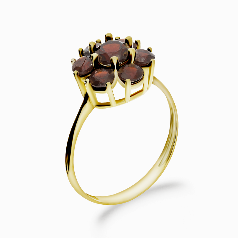 Złoty Pierścionek z Granatami pr. 375 - JubilerSezam.pl