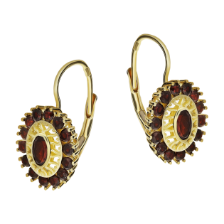 Kolczyki złote ażurowy owal z granatami