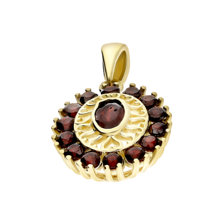 Wisiorek złoty ażurowy owal z naturalnymi granatami