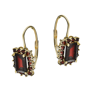 Kolczyki złote prostokątna markiza z granatami