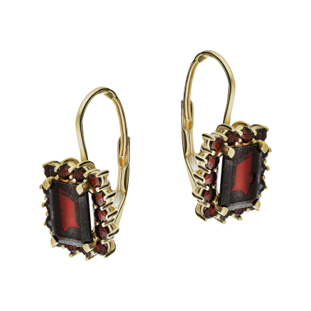 Kolczyki złote prostokątna markiza z granatami