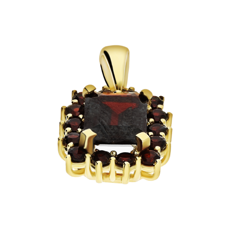 Zawieszka złota prostokątna markiza z granatami