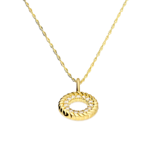 Naszyjnik złoty oponka z białymi cyrkoniami