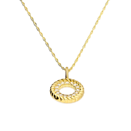 Naszyjnik złoty oponka z białymi cyrkoniami